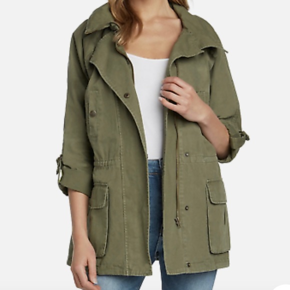 Matty M Jackets & Blazers - Matty M Linen-Blend Olive Green Utilitarian Jacket